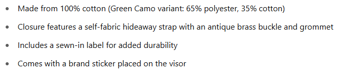 hat product details hat product details