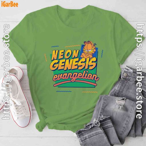 neon genesis evangelion garfield green tee shirt