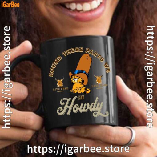 round these parts we love garfield cowboy black mug 15oz