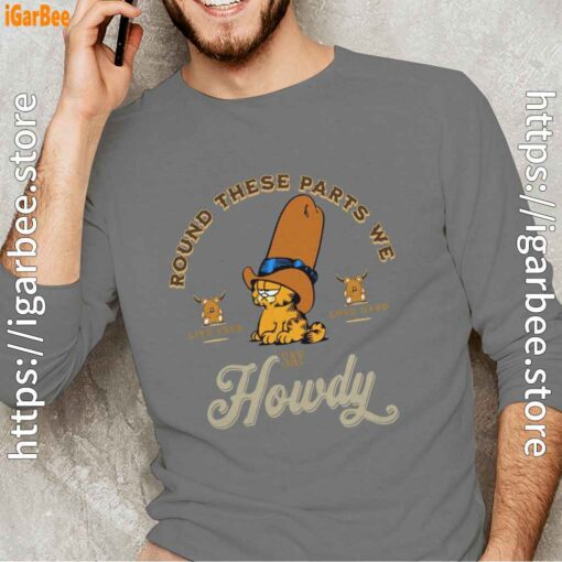 round these parts we love garfield cowboy gray long sleeve for men