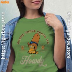 round these parts we love garfield cowboy green t shirt for women