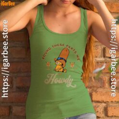round these parts we love garfield cowboy green tank top for women
