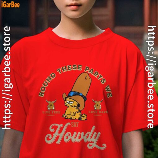 round these parts we love garfield cowboy kids girl red t shirt female