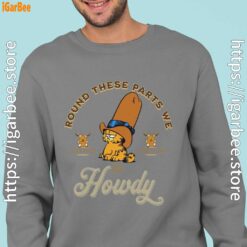 round these parts we love garfield cowboy men gray sweatshirts