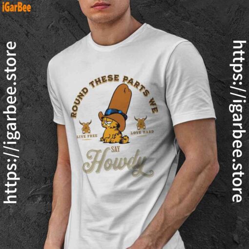 round these parts we love garfield cowboy white men shirt