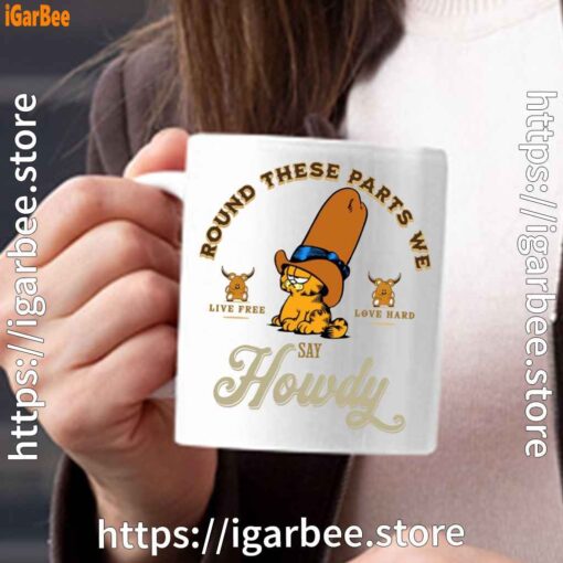 round these parts we love garfield cowboy white mug 15oz