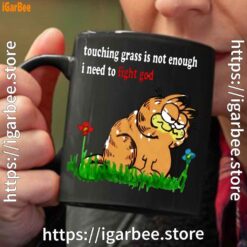touching grass is not enough garfield black coffee mug