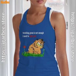 touching grass is not enough garfield blue tank top with women