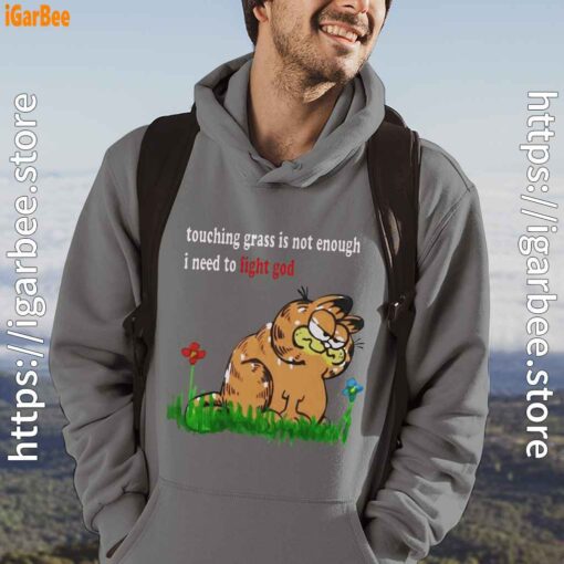 touching grass is not enough garfield gray men hoodie for male