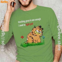 touching grass is not enough garfield green long sleeve with men