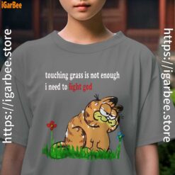 touching grass is not enough garfield kids girl gray tee