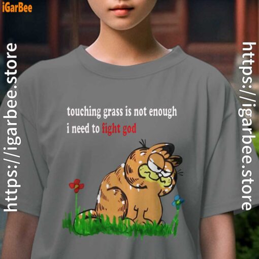 touching grass is not enough garfield kids girl gray tee
