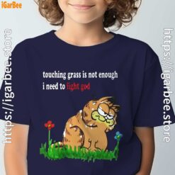 touching grass is not enough garfield navy boy's t shirt