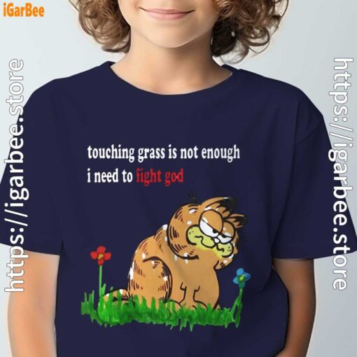 touching grass is not enough garfield navy boy's t shirt
