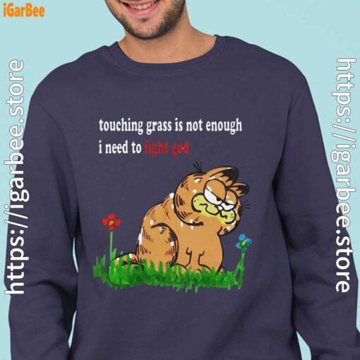 touching grass is not enough garfield navy sweatshirts for men