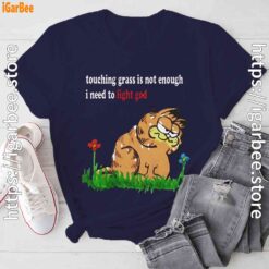 touching grass is not enough garfield navy tee shirt