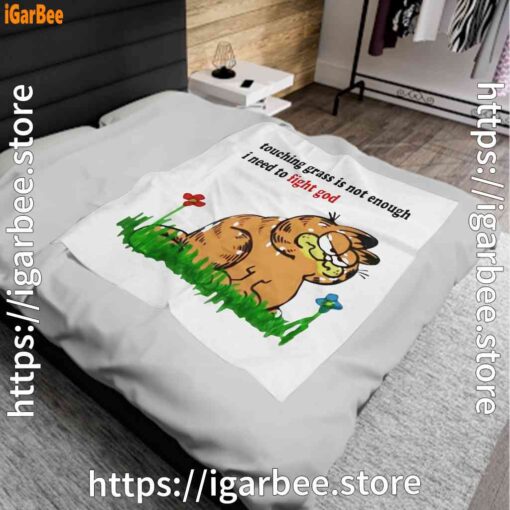 touching grass is not enough garfield white blanket