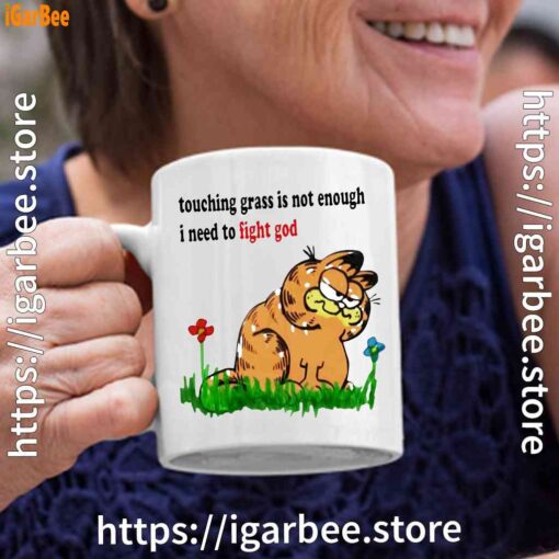 touching grass is not enough garfield white coffee mug