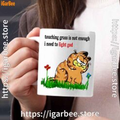 touching grass is not enough garfield white mug