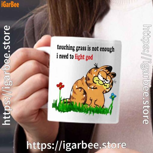 touching grass is not enough garfield white mug