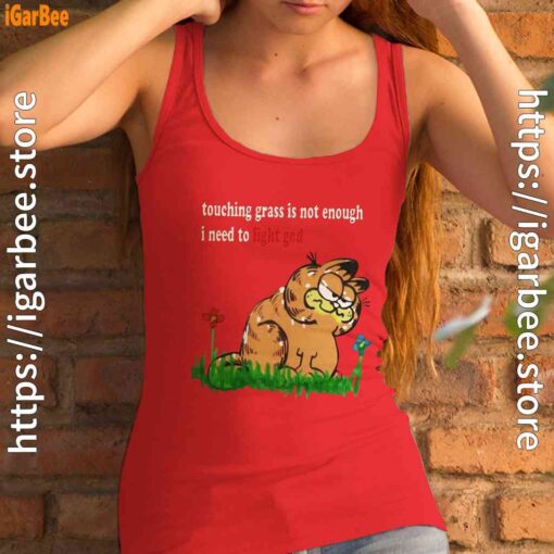 touching grass is not enough garfield women tank top red female