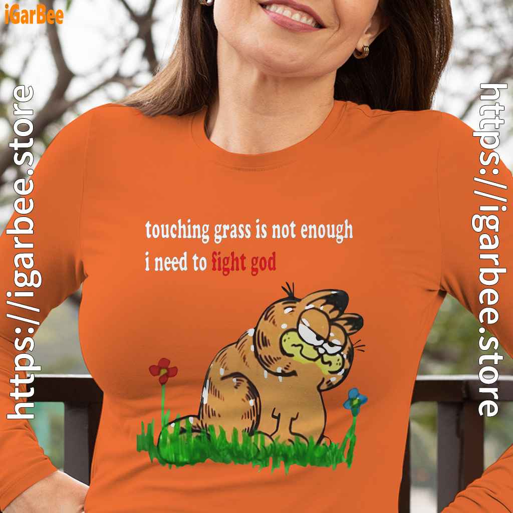 touching grass is not enough garfield womens long sleeve orange for female touching grass is not enough garfield womens long sleeve orange for female