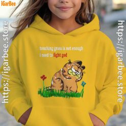 touching grass is not enough garfield yellow hoodie for kid girl