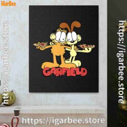 1 garfield and odie eat pizza together black canvas