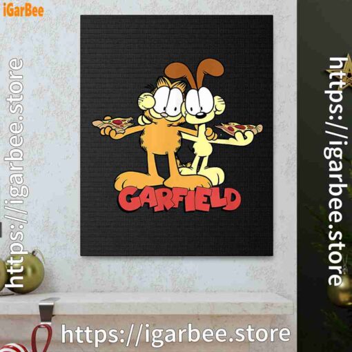 1 garfield and odie eat pizza together black canvas