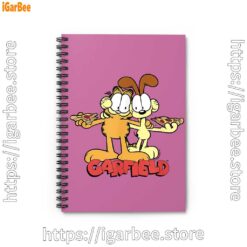 1 garfield and odie eat pizza together pink notebook