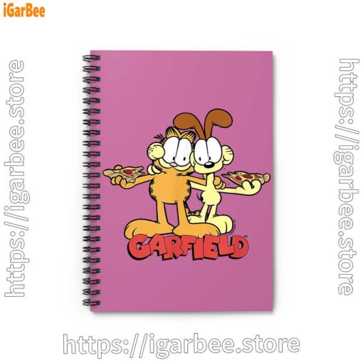 1 garfield and odie eat pizza together pink notebook