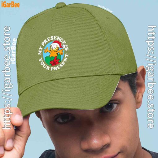 1 garfield christmas my presence is your present green hat