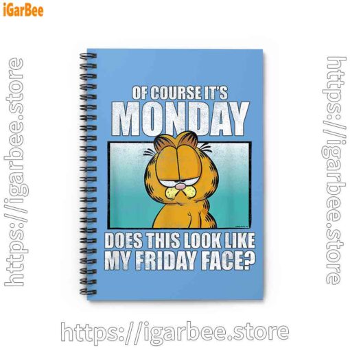 1 garfield of course its monday friday face blue notebook