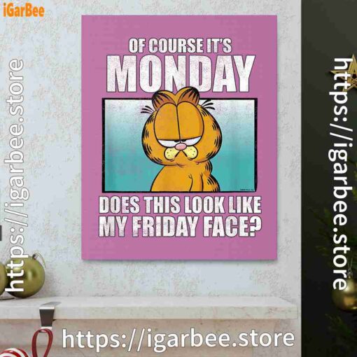 1 garfield of course its monday friday face pink canvas