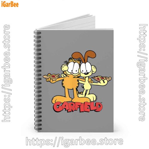 2 garfield and odie eat pizza together brown notebook