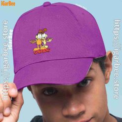 2 garfield and odie eat pizza together purple hat men