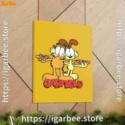 2 garfield and odie eat pizza together yellow canvas