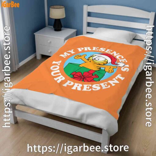 2 garfield christmas my presence is your present orange blanket