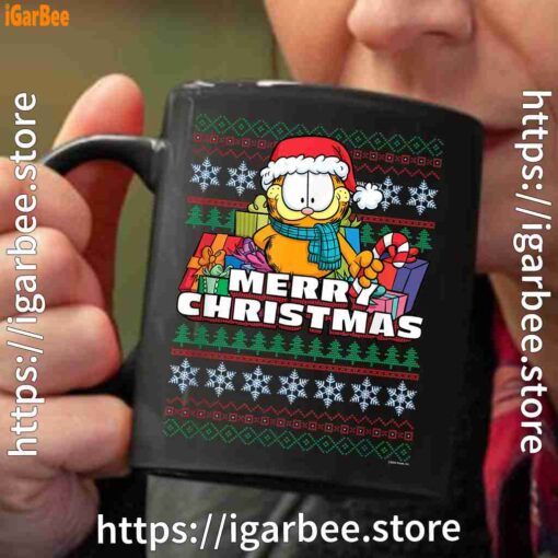 2 garfield christmas santa black coffee mug 11oz