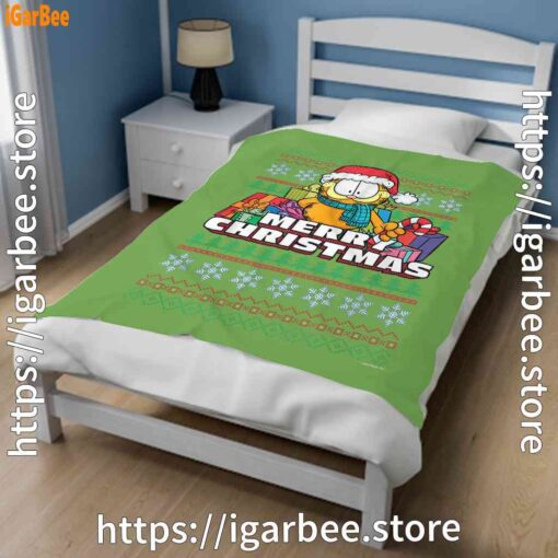 2 garfield christmas santa green blanket