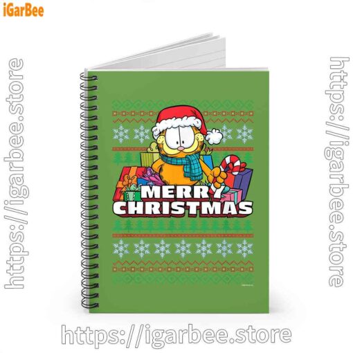 2 garfield christmas santa green notebook