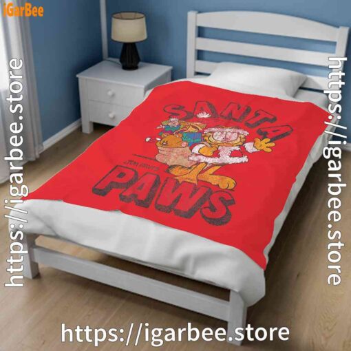 2 garfield christmas santa paws red blanket