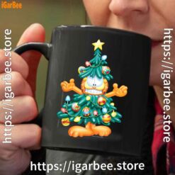 2 garfield christmas tree black coffee mug 11oz