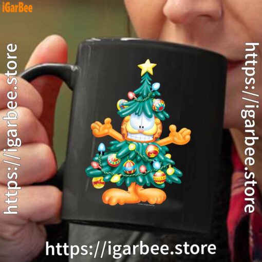 2 garfield christmas tree black coffee mug 11oz