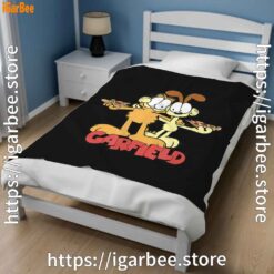 3 garfield and odie eat pizza together black blanket