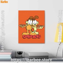 3 garfield and odie eat pizza together orange canvas