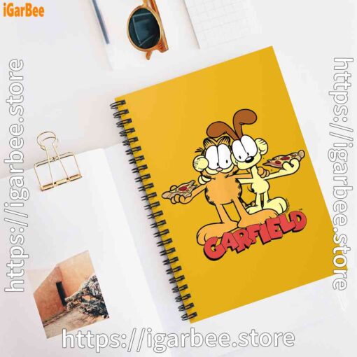 3 garfield and odie eat pizza together yellow notebook