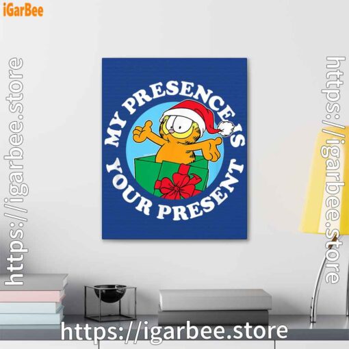 3 garfield christmas my presence is your present blue canvas