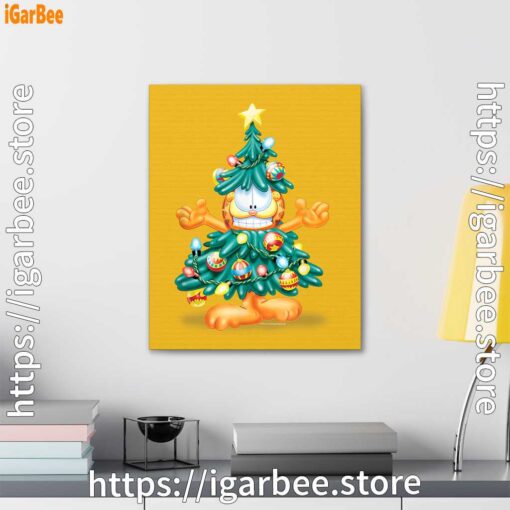 3 garfield christmas tree yellow canvas