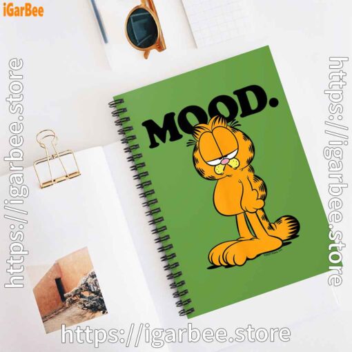 3 garfield mood too tired to care green notebook